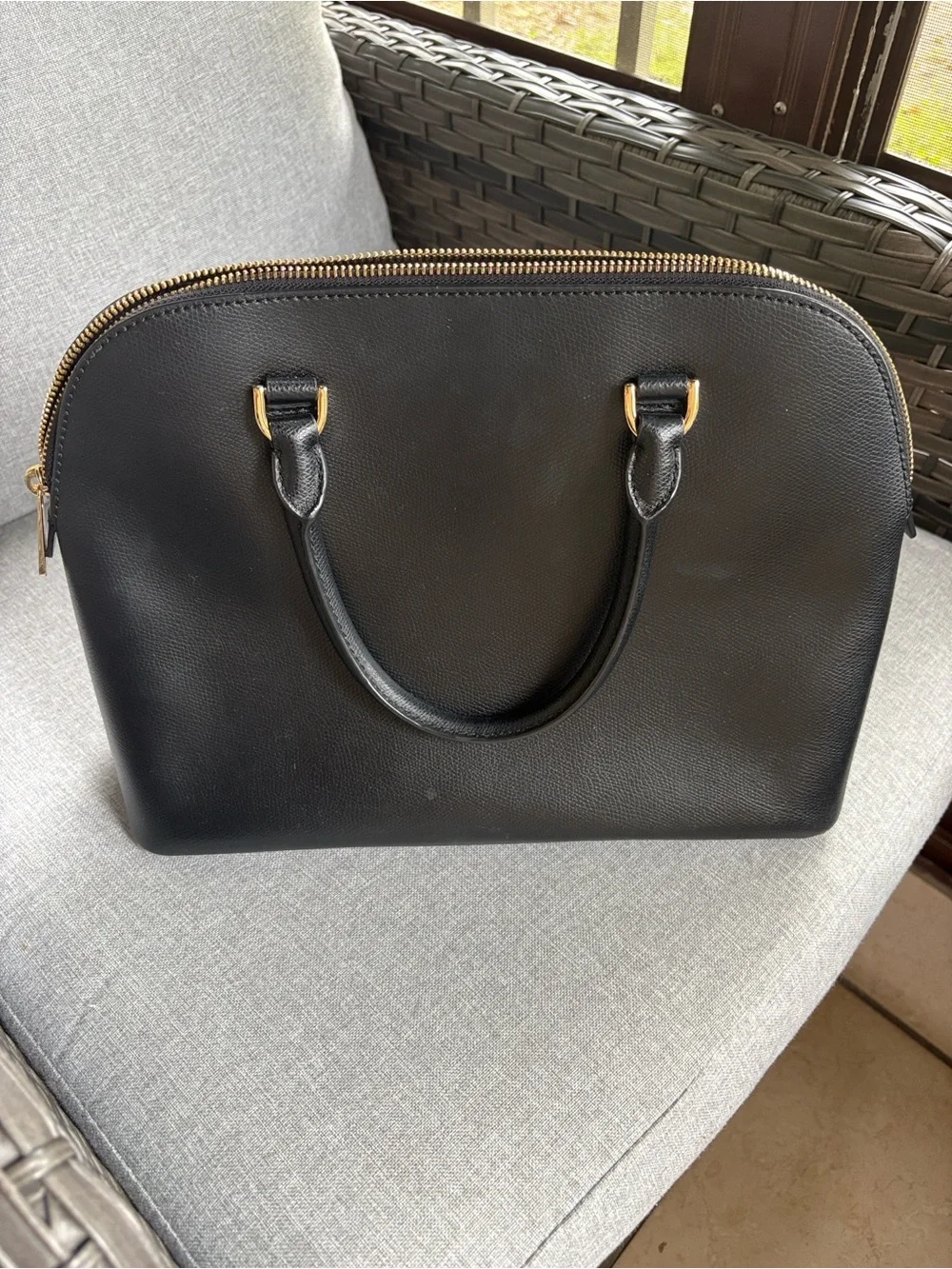 Michael Kors Black Leather Dome Satchel with Gold Hardware